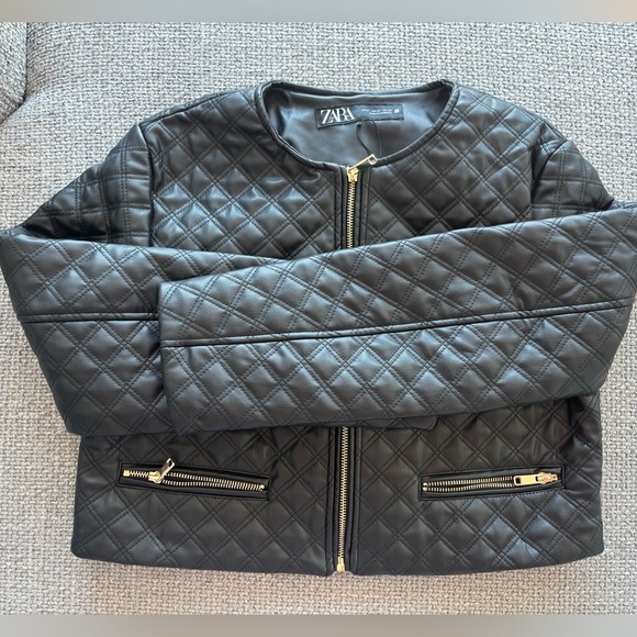 Zara Cropped Faux Leather Quilted Jacket - Size M Brand new no tag - Picture 9 of 16